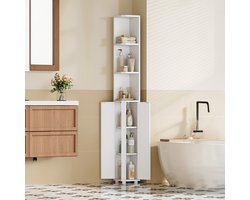 Badkamer Hoekkast – Vrijstaande Opbergkast met 2 Deuren & Verstelbare Planken – Ruimtebesparend Wit Design