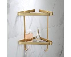 Badkamer Hoekplank - Douche Rek - Ruimte Besparen - Geborsteld Messing - Wandmontage - Goudkleurig