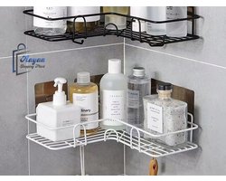 Badkamer Hoekrek – Douche Wandrek Zonder Boren Zelfklevend Met Haken – Metaal – Wit Loft Design – hoekplank – hoekkast – wandplank – 71480