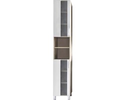 Badkamer Hoge Kast - Badopbergoplossing - Moderne Badkamer Organizer - Badkast - Eiken Afwerking - 33 x 191 x 31 cm