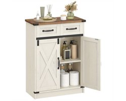 Badkamer Kast, Badkamer Kast met 2 Laden, Keuken Kast met 2 Deuren, Opbergkast, Verstelbare Plank, Landhuis Stijl, Woonkamer, 30 x 60 x 80 cm, Vintage Bruin-Wit