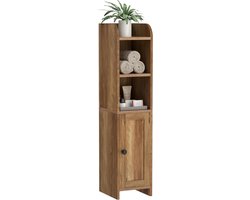 Badkamer Kast - Smalle Opberger - Toiletruimte Organiseren - Verstelbare Plank - 20x18x79 cm - Rustiek Walnoot
