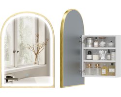 Badkamer Kastje - Badkamerkast met LED Verlichting - Anti-condens Spiegel - 50x14,5x70cm – Gouden