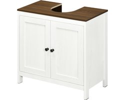 Badkamer Kastje Onder Wastafel - onderkast met 2 deuren met plank - 60 x 30 x 60 cm - wit en houtlook