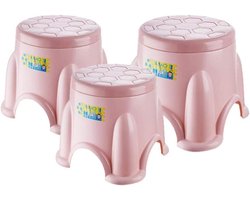 Badkamer Kruk - Huishoudelijke Hulp - Veilig Staan - Antislip Onderkant - 3 Maten Set - Roze