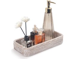 Badkamer Manden - Rotan Ijdelheid Tray en Toilet Tank Mand - Lange Smalle Handdoek Opslag Mand - Decoratief - Witkalk, 259 x 124 x 46 cm