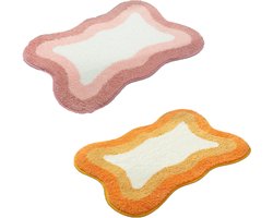 Badkamer mat - 2 Stuks - Deurmatten - Vloermatten - 60 x 40cm - Badkamermat antislip - Badmatten - Badkamer accessoires - Wasbaar - Zacht & Waterabsorberend - Imitatiekasjmier - Geschikt voor vloeren in slaapkamer/keuken en badkamer - Roze, oranje