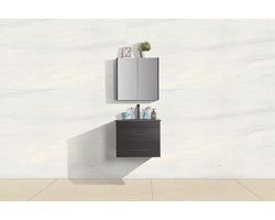 Badkamer meubel - 58,5x48x44cm - Mat zwart - Spiegel kast - Keramisch Wastafel - Hangend