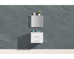 Badkamer meubel - 58,5x48x44cm - Wit - Spiegel kast - Wastafel keramiek - Hangend