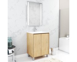 Badkamer meubels 60cm Licht Eiken 2 Deuren, Wastafel, Spiegel 60x80 een GeÃƒÂ¯ntegreerde Leds - XENOS