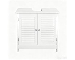 Badkamer onderkast badkamerkast opbergkast vloerkast 60×30×60 cm wit zonder wastafel en kraan dubbel lameldeurontwerp met verstelbare plank grote opbergruimte eenvoudig te monteren en schoon te maken geschikt voor badkamer