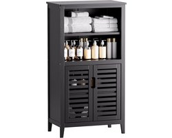 Badkamer Opbergkast – Bamboe Zij Organizer met 2 Deuren en Verwijderbare Planken, Vrijstaand Vloerkastje voor Woonkamer, Keuken, Slaapkamer, Zwart