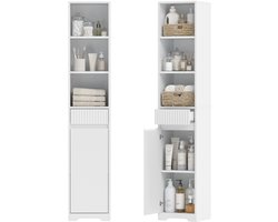 Badkamer Opbergkast Hoog Slanke Vrijstaande Badkamerkast met Deur en 3 Open Planken, Smal Kastje met 1 Lade , 40x161x35 cm ,wit