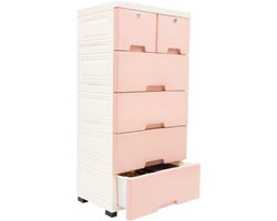 Badkamer Opbergkast - Lade Meubel - Orde Scheppen - Verrijdbaar Met Wieltjes - 50x35x102cm - Roze