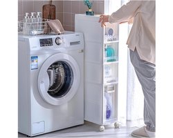 Badkamer opbergmeubel - Smal kastje - Ruimte besparen - Met toiletrolhouder - 75 x 44 x 22 cm - Wit