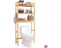 Badkamer Opbergrek - Bamboe Over Toilet Organizer - Vrijstaand Toilet Rek - Ruimtebesparend Badkamer Meubel - 3-Lagen Verstelbare Planken - Natuurlijk Bamboe Opbergrek - Badkamer Organizer