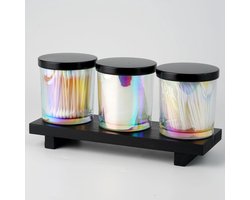 Badkamer Opbergset - Apothekerspotten met Dienblad - Badkamer Organiseren - Set van 3 met Etiketten - 91 x 78 cm