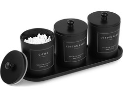 Badkamer Opbergset - Opbergpotten Watten - Badkamer Organiseren - Inclusief Dienblad Labels - 3 Stuks - Zwart