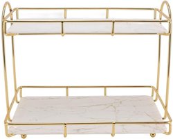 Badkamer Organizer met 2 Tiers voor Make-up en Parfum - Metalen Rek voor Sink, Slaapkamer en Woonkamer - Compact en Ruimtebesparend - L (11,7 x 3,6 inch)