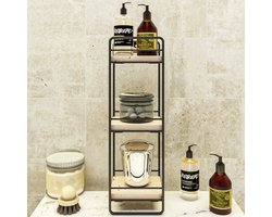 Badkamer organizer Pargas met 3 planken 43x14x13 cm zwart en naturel
