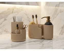 Badkamer Organizer Set 2-delig – Design Opberger voor Cosmetica en Badkameraccessoires – Beige