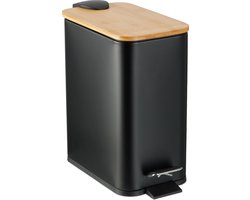 badkamer prullenbak - 5 l - binnenemmer - metaal - met bamboe deksel - toilet - zwart