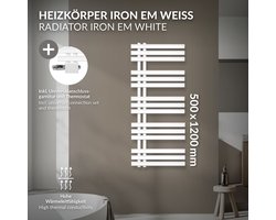 Badkamer radiator middenaansluiting 500x1200 mm wit met universele thermostaatkraan LuxeBath