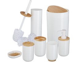 badkamer set - 7-delig - compleet - kunststof - bamboe - wit
