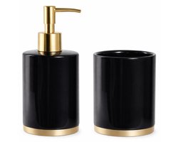Badkamer set Glam – Zeeppompje & Beker – Goud / Zwart