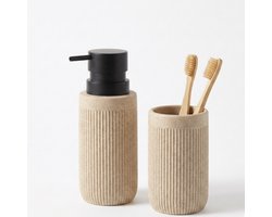 Badkamer set Nordic Stone – Zeeppompje & Beker – Beige