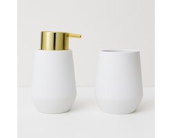 Badkamer set Nude – Zeeppompje & Beker – Wit/Goud