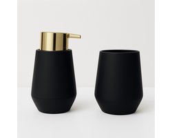 Badkamer set Nude – Zeeppompje & Beker – Zwart/Goud