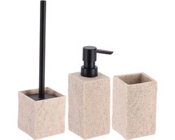 Badkamer set - zeeppomp/tandenborstelbeker - creme - kunststeen - polyresin