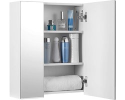 Badkamer Spiegelkast 3 Deuren - Wit & Spiegel - Wandkast met Verstelbare Planken - Medicijnkastje Hangend - Make-Up Kast met 3 Spiegels - Modern Design - 60x15x55