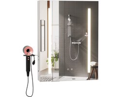 Badkamer Spiegelkast Met Dimmbare LED - Anti-Borstelloos Voor Badkamer | Wit Particleboard Met Instelbare plankjes Föhnhouder EU Plug Aftermarket