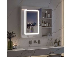 Badkamer Spiegelkast met LED-Verlichting & Ontwasemfunctie - 3 Kleuren, 60x60x15cm, Met Open Planken & Verstelbare Binnenplanken