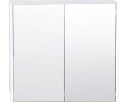 Badkamer spiegelkast met marmerlook 60x65x12cm wandgemonteerde dubbele deur spiegelkast moderne badkamer opbergkast Wit