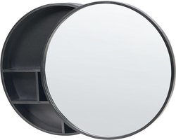 Badkamer Spiegelkast - Ronde Kast - Toiletartikelen Opbergen - Schuifdeur Mechanisme - 50 x 50 cm - Zwart