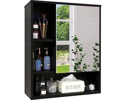 Badkamer spiegelkast wandmontage, bamboe ruimtebesparend medicijnkastje, wandhangend over toilet opbergkast met spiegeldeur en verstelbare plank