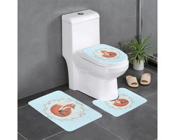 Badkamer tapijt set - Vloerkleden decoratief - Badkamer decoratie - Handgeschilderd vos design - 3-delig 40x60cm - Multicolor