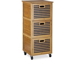 badkamer trolley - 3 lades - bamboe - ladekast op wielen - hout - 92 x 41 x 41 cm - natuur