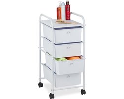 badkamer trolley - 4 lades - op wieltjes - 74 x 33 x 39 cm - opbergtrolley - wit