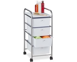 badkamer trolley - 4 lades - op wieltjes - 74 x 33 x 39 cm - opbergtrolley - zilver