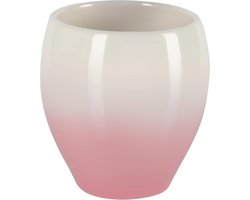 Badkamer Tuimelaar - Tandenborstelhouder Beker - Tanden Poetsen - Steengoed Glanzende Afwerking - 9x9x9.5 cm - Roze Wit