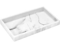 Badkamer Vanity Tray voor Sieraden, Ringen en Accessoires - Organisator voor Onderzetters, Parfum en Kaarsen in Wit Marmer Design