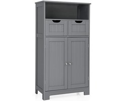 Badkamer vloerkast, opbergkast met een open plank, twee deuren en twee verstelbare laden, staande badkamerkast voor keuken, badkamermeubel voor woonkamer, badkamer, slaapkamer (Grijs)