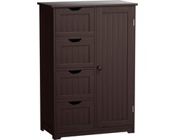 Badkamer vloerkast, vrijstaande badkamerkast, houten bijzetkast opbergkast met 4 laden en 1 verstelbare plank, multifunctionele, ruimtebesparende, voor ingang woonkamer slaapkamer keuken (Bruin)