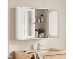 Badkamer Wandkast - Dubbele Lamellendeuren Voor Ventilatie - Hangende Opbergruimte - MDF En Spaanplaat - 60x20x52 Cm - Wit