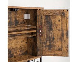 Badkamer Wandkast – Muurbevestiging – 2 Deuren – 3 Verstelbare Planken – Föhn & Accessoires Houder – Gelamineerd Hout – 60 x 16 x 60 cm