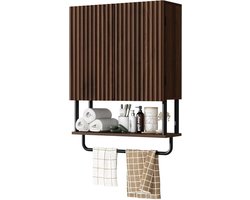 Badkamer Wandkast - Opbergkast Toilet - Ruimte Organiseren - Gecanneleerd Ontwerp - 483 x 178 x 66 cm - Donker Walnoot